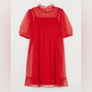 Divided H&M Red Mini Mesh Dress Lolita Goth Red Holiday Size Small